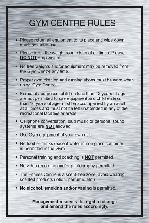 Gym Center, Rules and Regulations