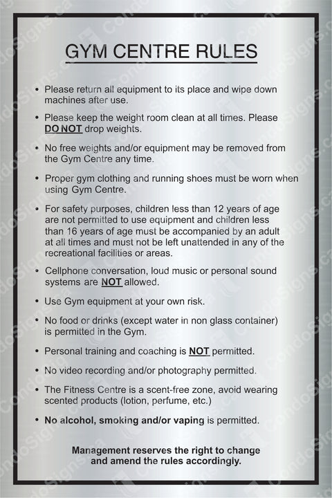 Gym Center, Rules and Regulations