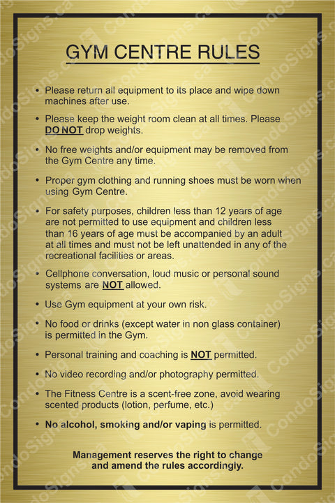 Gym Center, Rules and Regulations