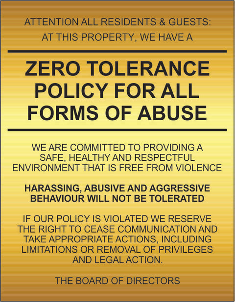 Zero Tolerance Policy for All Forms of Abuse - Two Sizes