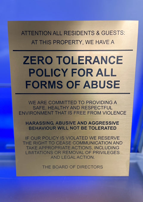 Zero Tolerance Policy for All Forms of Abuse - Two Sizes