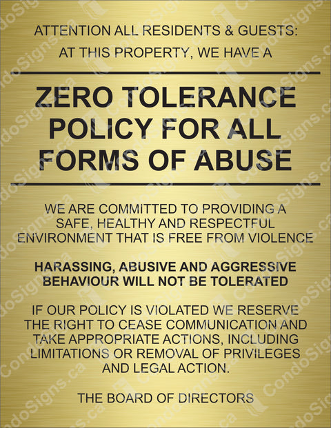 Zero Tolerance Policy for All Forms of Abuse - Two Sizes
