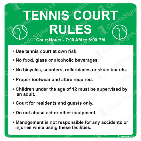Tennis Court Rules (18" x 18")