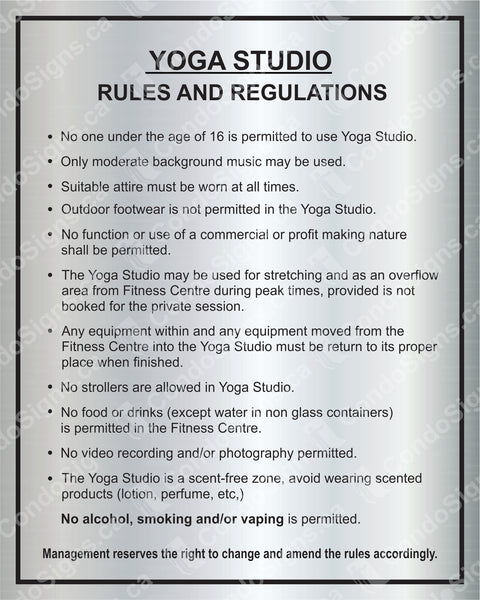 Yoga Studio Rules and Regulations