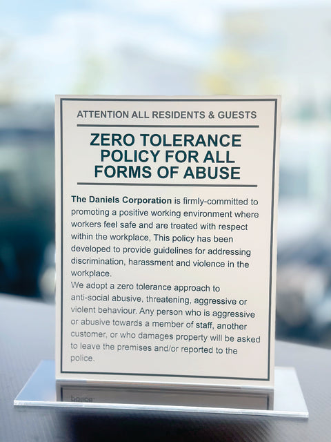 ZERO TOLERANCE POLICY FOR ALL FORMS ABUSE