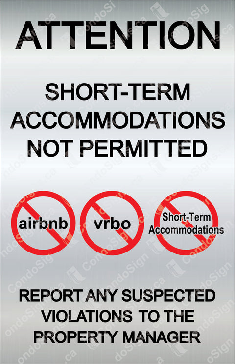 ATTENTION, SHORT-TERM ACCOMMODATIONS NOT PERMITTED, WITH RED VYNIL