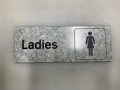 Ladies Washroom Sign on Grey (8" x 3")