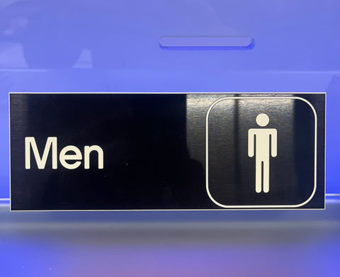 Men's Washroom Sign on Black (8" x 3")