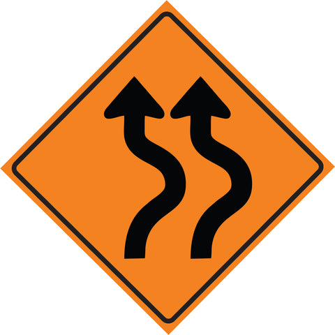 Caution Winding Roadway, Double Arrows on Orange