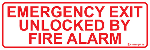 Emergency Exit Unlocked by Fire Alarm Decal