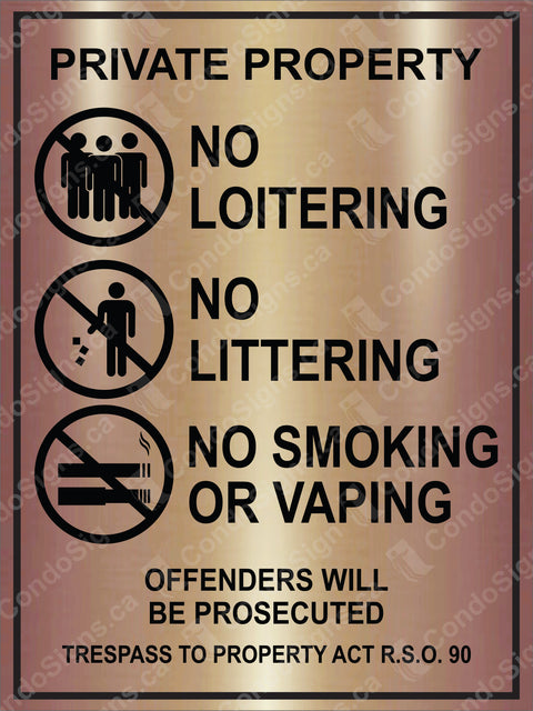 Private Property, No Loitering, No Littering, No Smoking/Vaping (9" x 12")