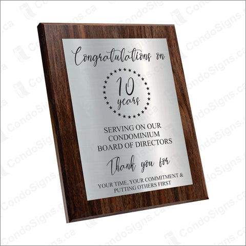 Congratulations on 10 Years (Property Manager Award Plaque)