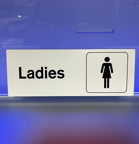 Ladies Washroom Sign on White (8" x 3")