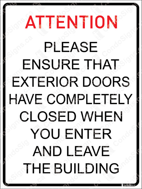 Attention: Please Ensure That Exterior Doors Have Completely Closed