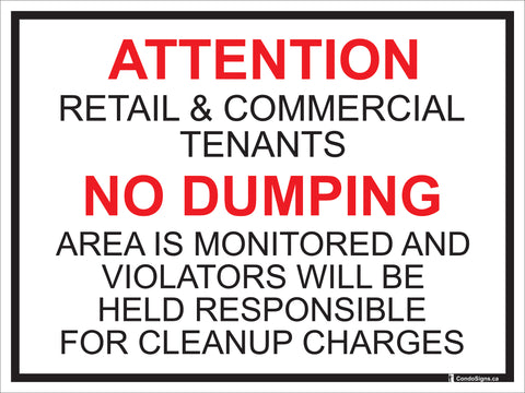 Attention Retail and Commercial Tenants, No Dumping (36" x 48")