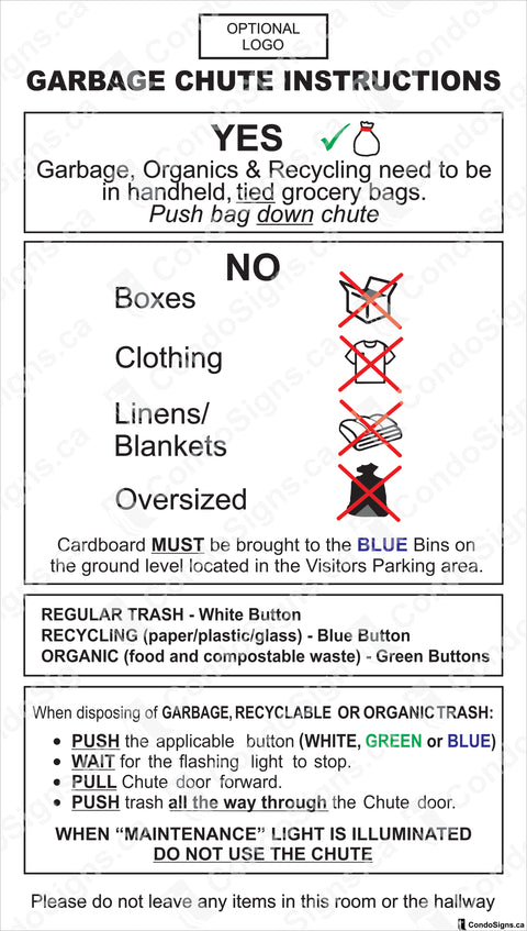 GARBAGE CHUTE INSTRUCTIONS