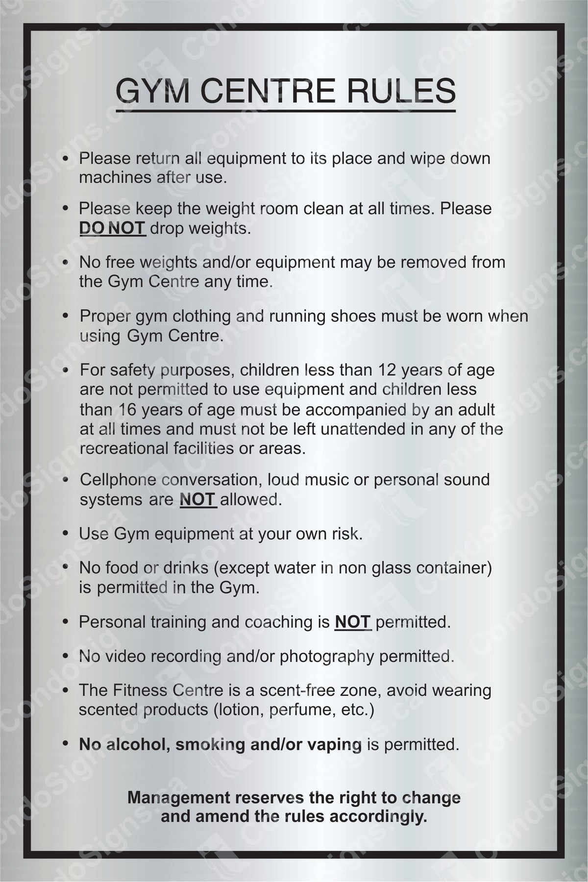 Gym Center, Rules and Regulations – The CondoSigns Store