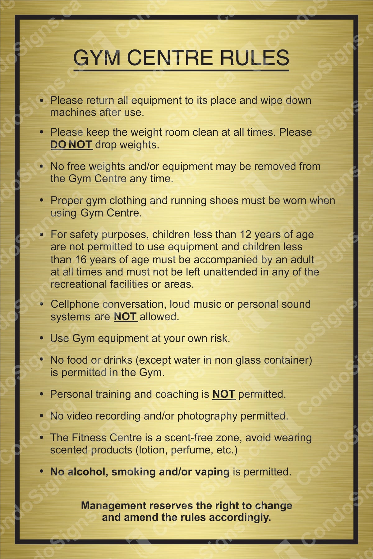 Gym Center, Rules and Regulations – The CondoSigns Store