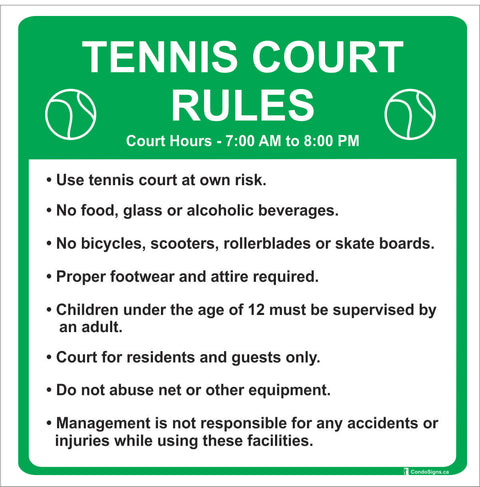 Tennis Court Rules (18" x 18")