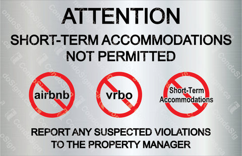 ATTENTION, SHORT-TERM ACCOMMODATIONS NOT PERMITTED, WITH RED VYNIL