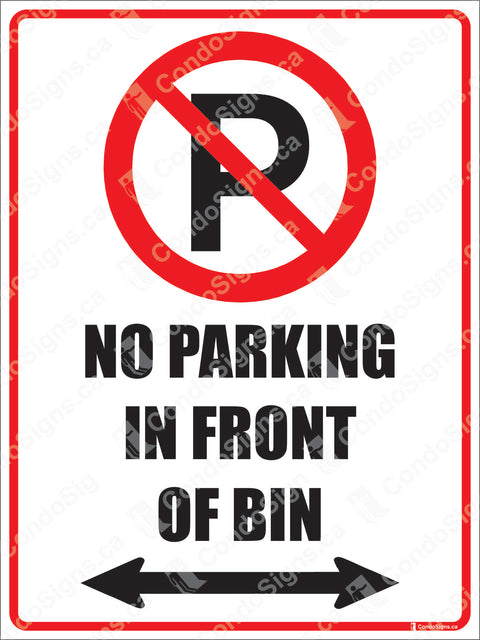 No Parking in Front of Bin Decal