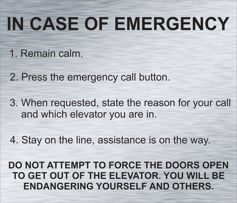In Case of Emergency Elevator Instructions (6" x 7")