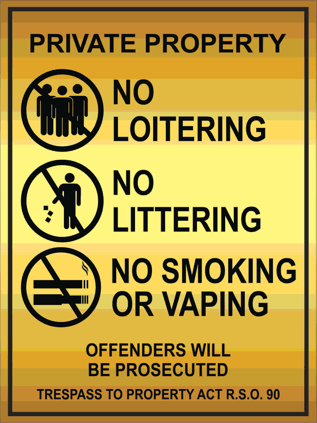 Private Property, No Loitering, No Littering, No Smoking/Vaping (9
