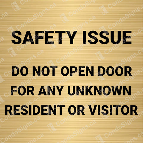 Safety Issue: Do Not Open Door For Unknown Resident or Visitors (6" x 6")