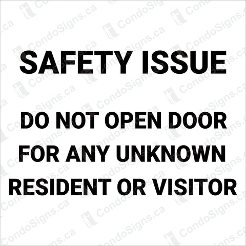 Safety Issue: Do Not Open Door For Unknown Resident or Visitors (6" x 6")