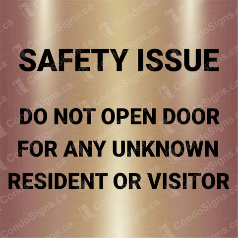 Safety Issue: Do Not Open Door For Unknown Resident or Visitors (6" x 6")