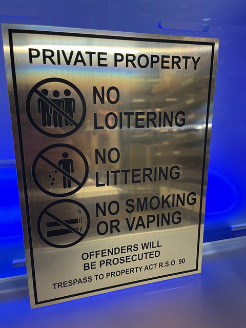 Private Property, No Loitering, No Littering, No Smoking/Vaping (9" x 12")