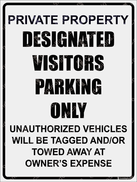 PRIVATE PROPERTY, DESIGNATED VISITORS PARKING ONLY