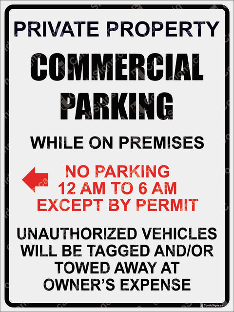 PRIVATE PROPERTY, COMMERCIAL PARKING-LEFT ARROW