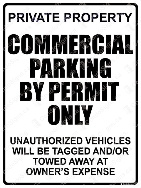 PRIVATE PROPERTY, COMMERCIAL PARKING BY PERMIT ONLY