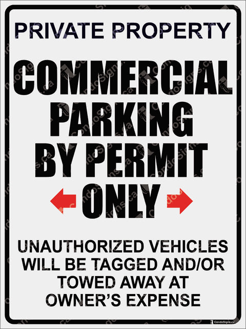 PRIVATE PROPERTY, COMMERCIAL PARKING BY PERMIT ONLY- ARROWS