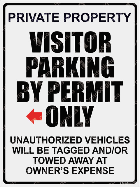 PRIVATE PROPERTY, VISITOR PARKING BY PERMIT ONLY- LEFT ARROW