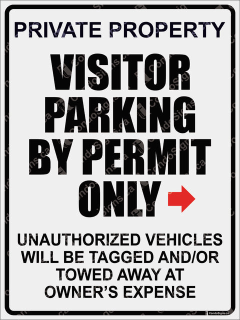 PRIVATE PROPERTY, VISITOR PARKING BY PERMIT ONLY- RIGHT ARROW