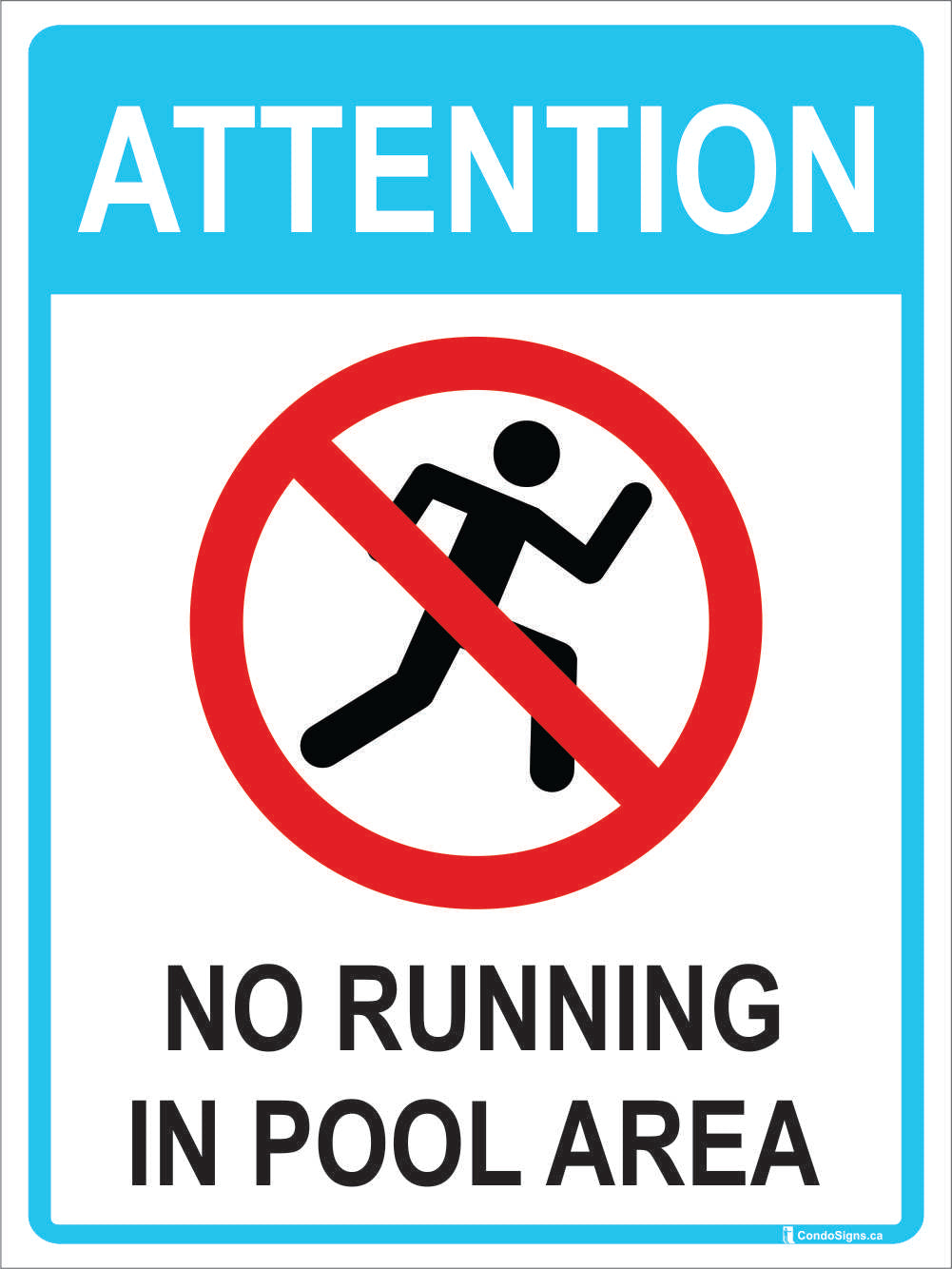 Attention: No Running In Pool Area with Picto – The CondoSigns Store